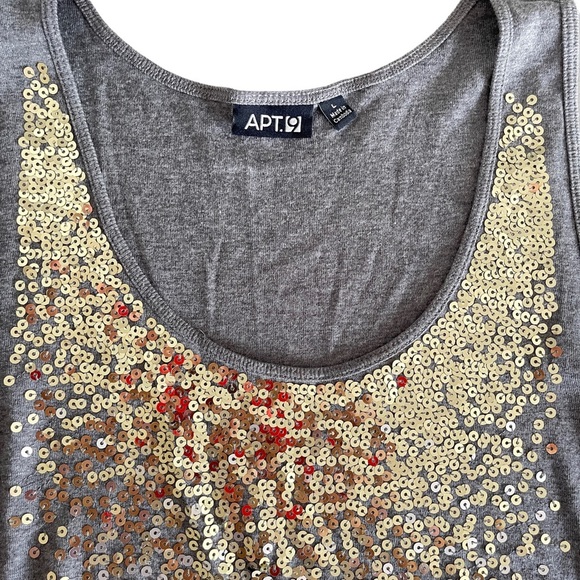 Apt. 9 Grey Gold Metallic Sequin Sleeveless Tank Top Pima Cotton Modal Blend - Picture 2 of 4
